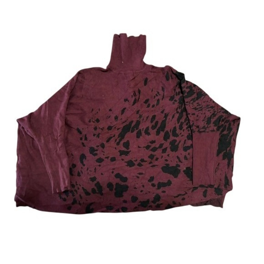 Alfani Womens Burgundy Abstract Animal Print Turtleneck Sweater Oversized Knit
